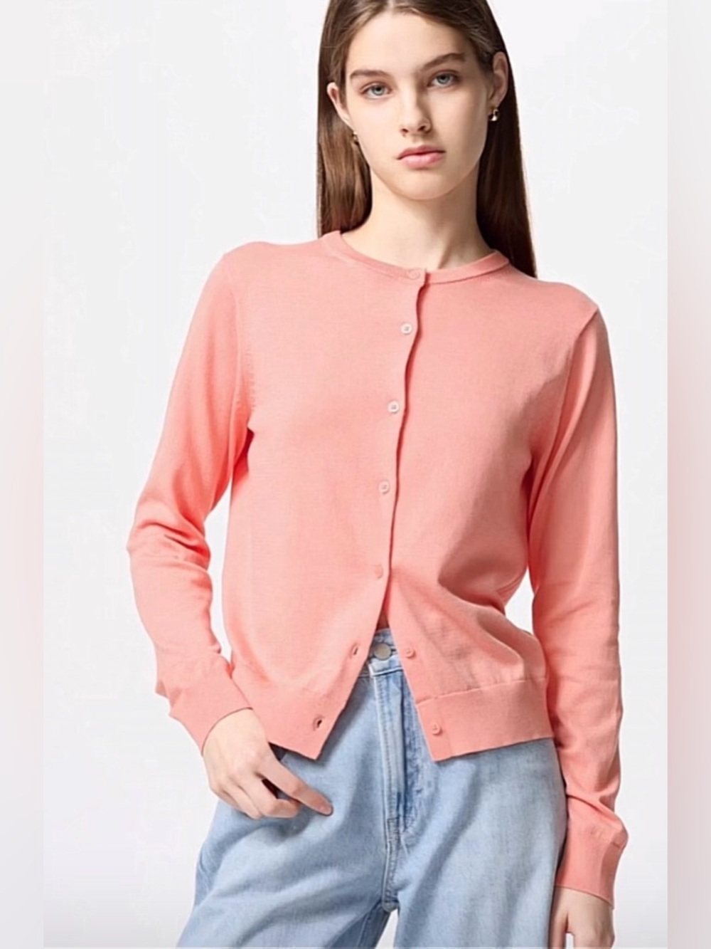 Uniqlo UV Protection Cardigan, Peachy Pink, Lightweight Essential, Size Large